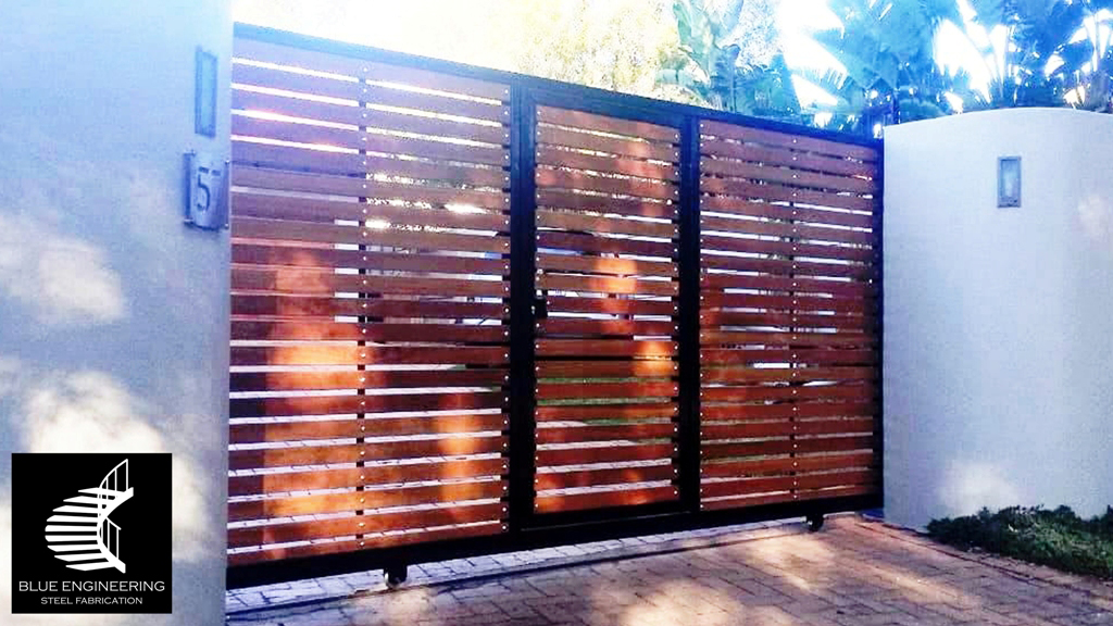 Steel and Wood Driveway Sliding Gate with Built in Pedestrian Gate. Driveway Gates, Gauteng, Johannesburg, Pretoria, KwaZulu Natal, Durban, South Africa