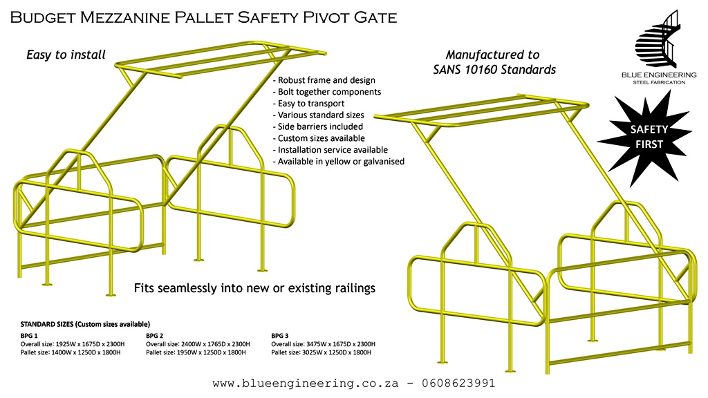 Budget Mezzanine Pallet Gates, Mezzanine Pivot Gates, Safety Gates, Gauteng, KwaZulu Natal, Johhnnesburg, Pretoria, Durban, South Africa