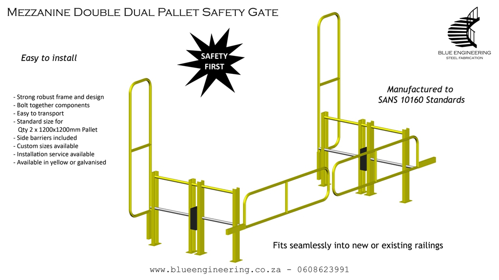 Mezzanine Double Dual Pallet Safety Gates. Available in Gauteng, Johannesburg, Pretoria, KwaZulu Natal, Durban