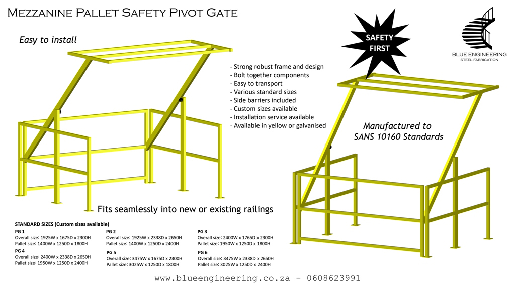 Mezzanine Pallet Gates, Mezzanine Pivot Gates, Safety Gates, Gauteng, KwaZulu Natal, Johhnnesburg, Pretoria, Durban, South Africa