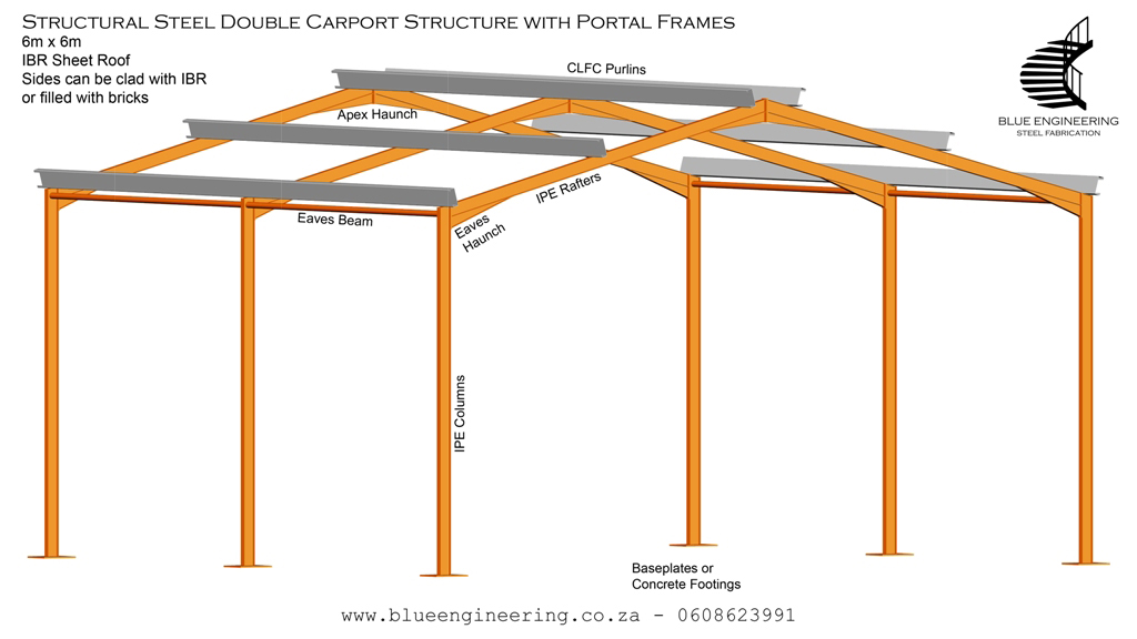 Carports, Steel Carports, Structural Steel Carport, Steel Structures, Portal Frames, Steel Sheds, KwaZulu Natal, Durban, Ballito, Hillcrest, Amanzimtoti, Pinetown, Gauteng, Johannesburg, Pretoria, Midrand, South Africa