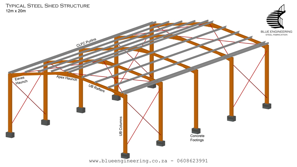 Steel Portal Frame Structures, Steel Shed Structure. Steel Structures, KwaZulu Natal, Durban, Ballito, Hillcrest, Amanzimtoti, Pinetown, Gauteng, Johannesburg, Pretoria, Midrand, South Africa