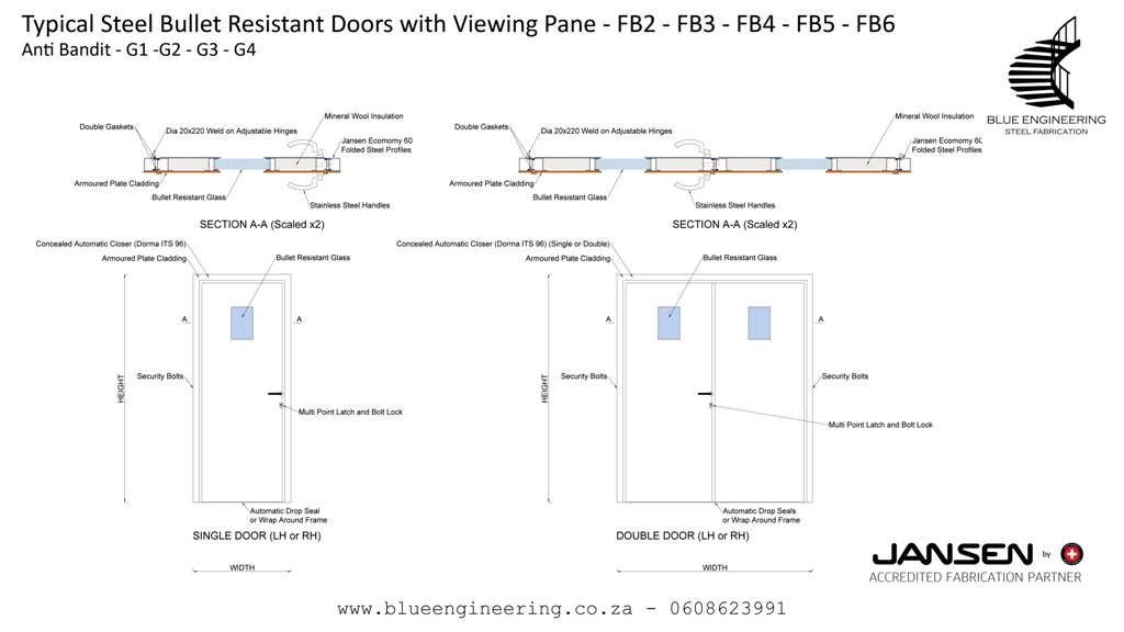 Steel Bullet Resistant Doors with Viewing Pane. KwaZulu Natal, Durban, Ballito, Hillcrest, Amanzimtoti, Pinetown, Gauteng, Johannesburg, Pretoria, Midrand, South Africa&nbsp; 