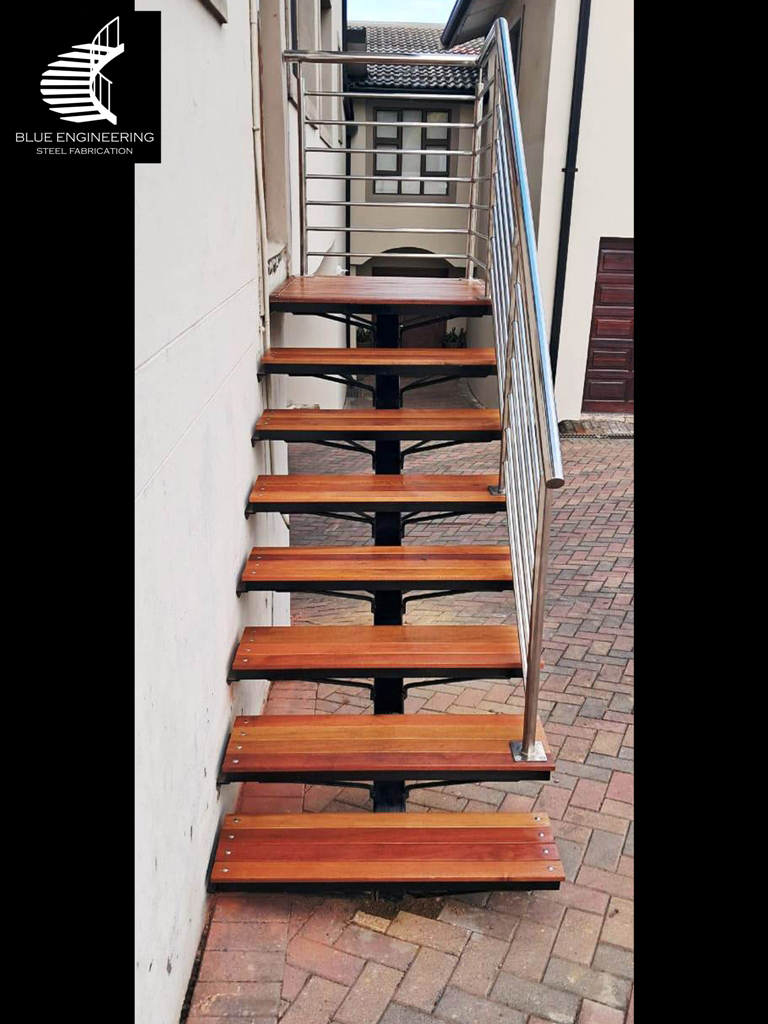 Mono Stringer Staircase with Balua Slat Treads. Gauteng, Johannesburg, Pretoria, KwaZulu Natal, Durban, Western Cape, Cape Town, South Africa