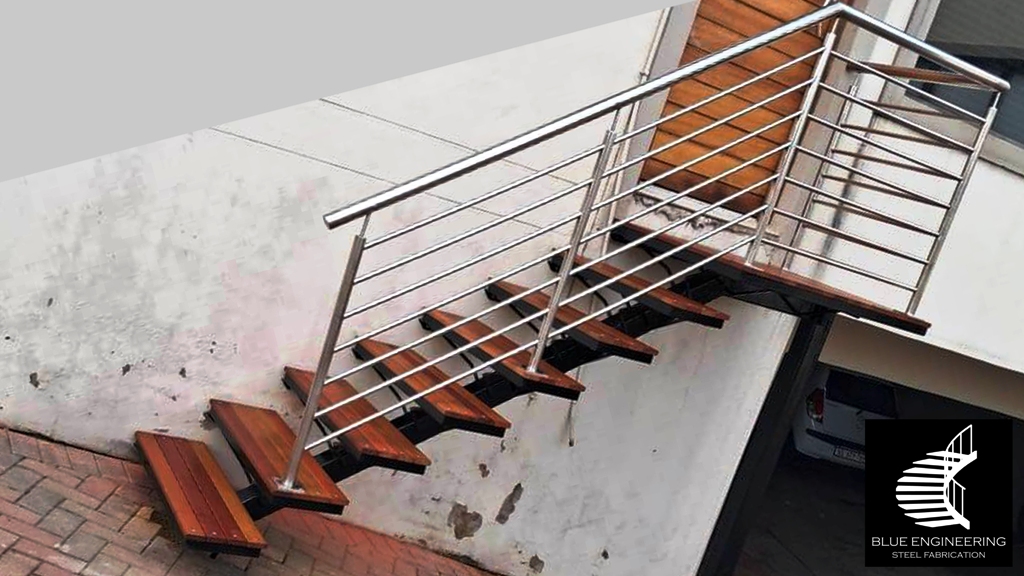 Mono Stringer Staircase with Balau Treads and Stainless Steel Balustrades. Gauteng, Johannesburg, Pretoria, KwaZulu Natal, Durban, South Africa