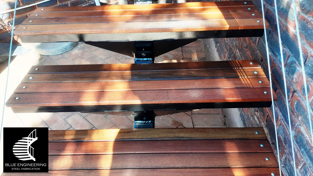 Balau Slat Timber Staircase Treads. Blue Engineering supplies to Gauteng, Johannesburg, Pretoria, KwaZulu Natal, Durban, Western Cape, Capetown, South Africa